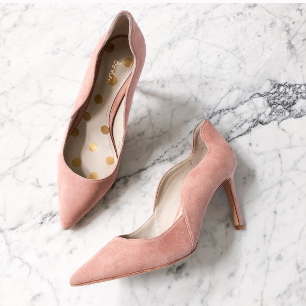 Boden pink suede wave heels